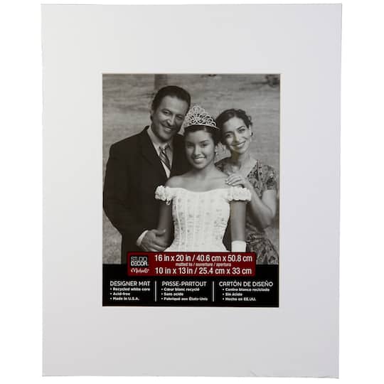 Studio Decor; 16" x 20" Mat by Studio Décor®, 10" x 13" Opening, White; Category:Pre-Cut Mats; Image:1